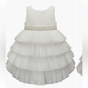 White Tulle Dress with Pearl and Rhinestone Belt, size 12M